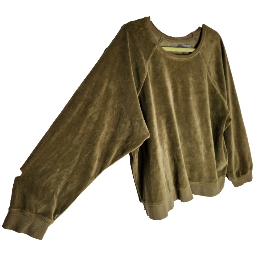 Raquel Allegra Muse Sweatshirt Velour Pullover Army Green $250 sz 2 - Picture 9 of 16